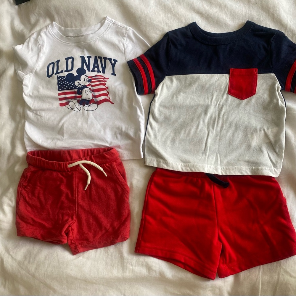 Old Navy x Disney White and Navy Graphic Tee and Children’s Place matching set
